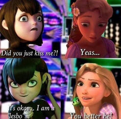 Mavis from Hotel Transylvania and Rapunzel from Tangled talking about being lesbians