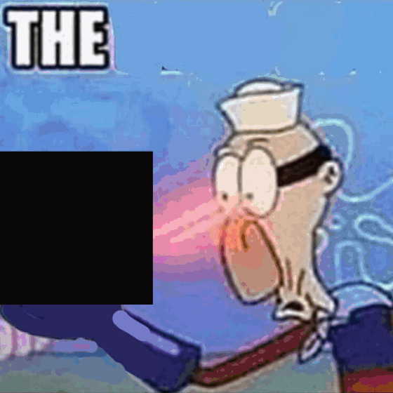 The entire video "Short King Kaburagi" by Mothpile edited into a gif of Fanboy from spongebob holding it. Caption text is "The".